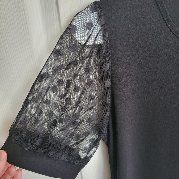 Ladies Black Top with Sheer Polka Dot Sleeves - Picture 3 of 4